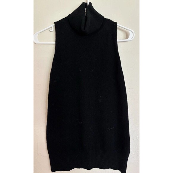 Tommy Bahama Women S Black Mesh Knit Sleeveless Top Turtle Neck Wool Cashmere - Picture 1 of 5